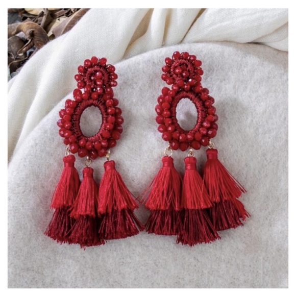 51Twenty Jewelry - RED STATEMENT TASSEL BEADED EARRINGS